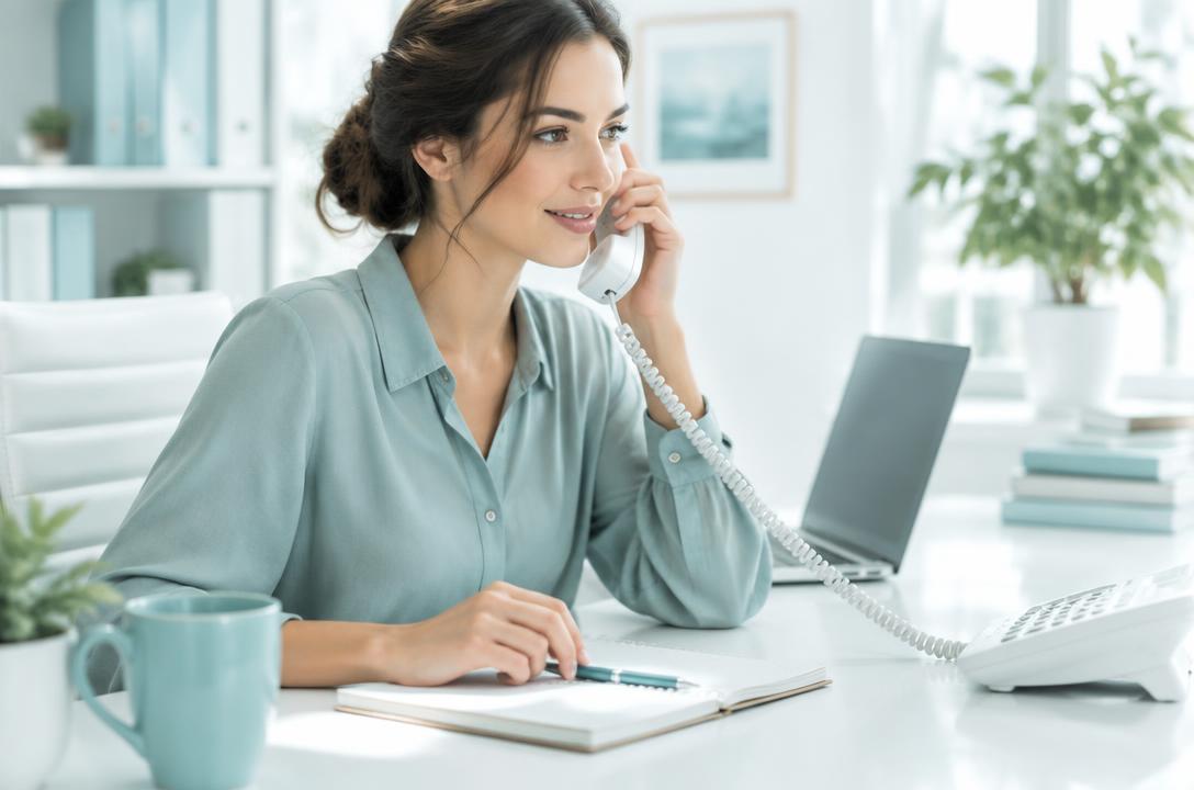 Una persona che risponde al telefono alla scrivania