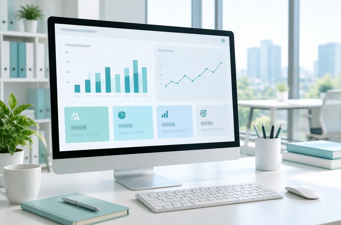 Un monitor con grafici e indicatori dell'andamento del business